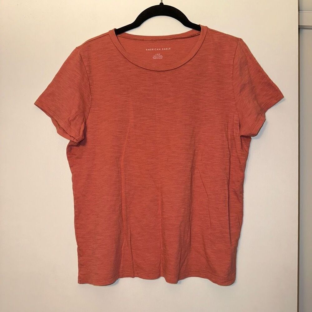 American Eagle Women’s Dark Salmon Pink Orange Cropped Tee Size Large